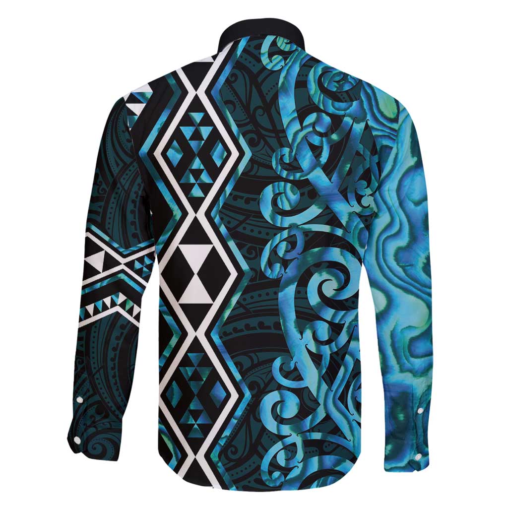 Turquoise Aotearoa Family Matching Summer Maxi Dress and Hawaiian Shirt Taniko Motifs With Paua Shell Kowhaiwhai LT14 - Polynesian Pride