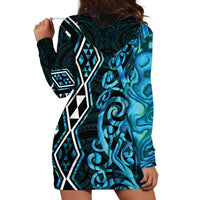 Turquoise Aotearoa Hoodie Dress Taniko Motifs With Paua Shell Kowhaiwhai LT14 - Polynesian Pride