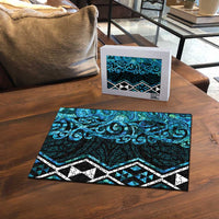 Turquoise Aotearoa Puzzle Taniko Motifs With Paua Shell Kowhaiwhai LT14 - Polynesian Pride