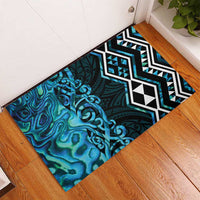 Turquoise Aotearoa Rubber Doormat Taniko Motifs With Paua Shell Kowhaiwhai