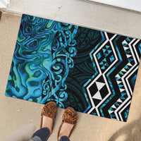 Turquoise Aotearoa Rubber Doormat Taniko Motifs With Paua Shell Kowhaiwhai