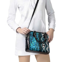 Turquoise Aotearoa Shoulder Handbag Taniko Motifs With Paua Shell Kowhaiwhai
