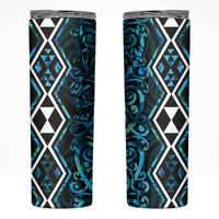 Turquoise Aotearoa Skinny Tumbler Taniko Motifs With Paua Shell Kowhaiwhai LT14 Turquoise - Polynesian Pride