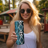 Turquoise Aotearoa Skinny Tumbler Taniko Motifs With Paua Shell Kowhaiwhai LT14 - Polynesian Pride