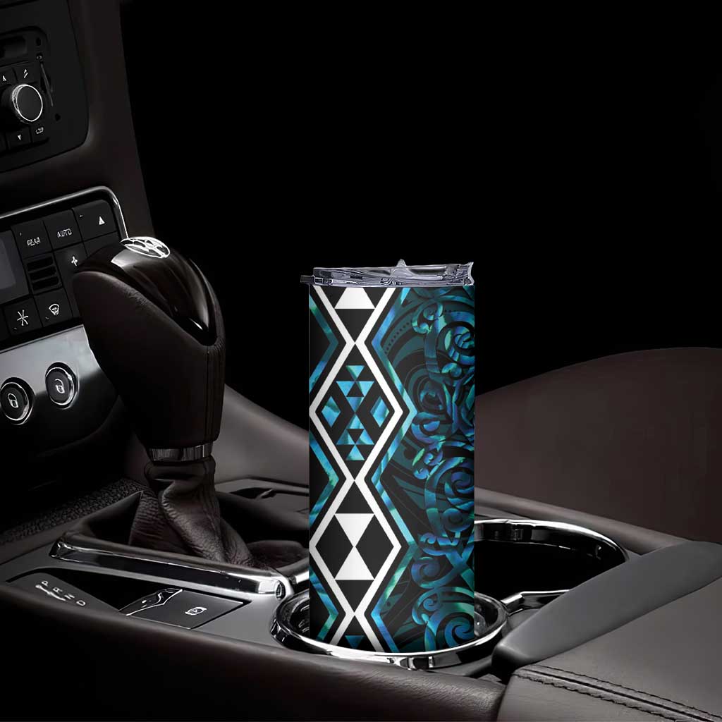 Turquoise Aotearoa Skinny Tumbler Taniko Motifs With Paua Shell Kowhaiwhai LT14 - Polynesian Pride