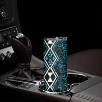 Turquoise Aotearoa Skinny Tumbler Taniko Motifs With Paua Shell Kowhaiwhai LT14 - Polynesian Pride