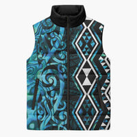 Turquoise Aotearoa Sleeveless Puffer Jacket Taniko Motifs With Paua Shell Kowhaiwhai LT14 Unisex Turquoise - Polynesian Pride