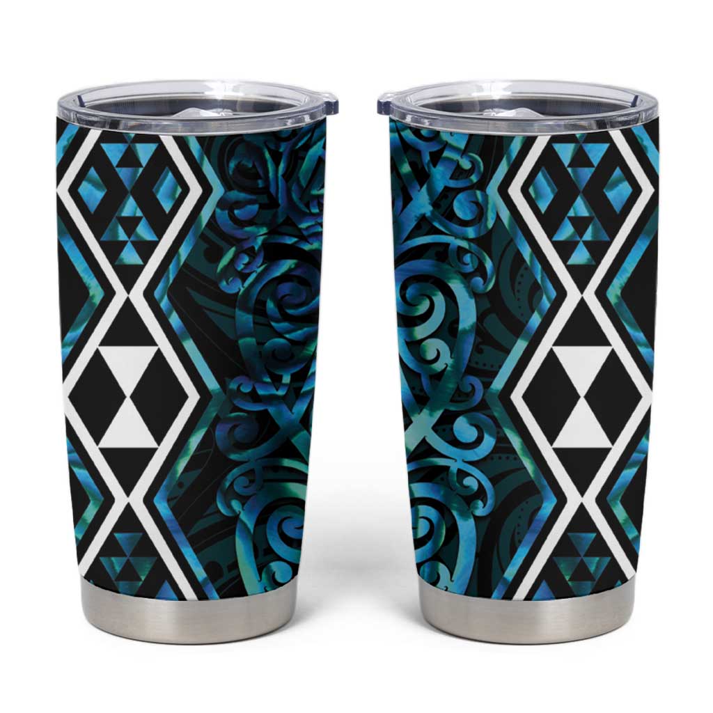 Turquoise Aotearoa Tumbler Cup Taniko Motifs With Paua Shell Kowhaiwhai LT14 Turquoise - Polynesian Pride