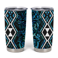 Turquoise Aotearoa Tumbler Cup Taniko Motifs With Paua Shell Kowhaiwhai LT14 Turquoise - Polynesian Pride