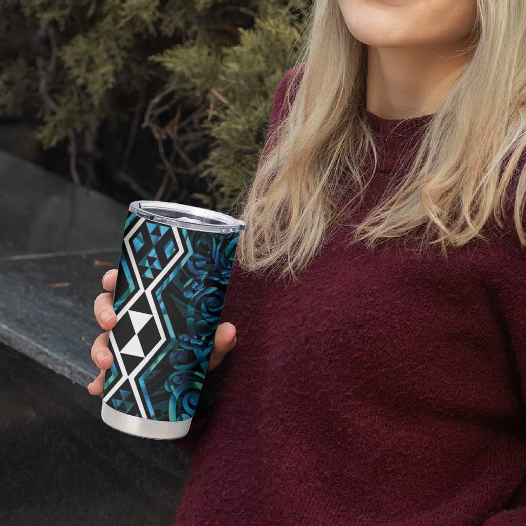 Turquoise Aotearoa Tumbler Cup Taniko Motifs With Paua Shell Kowhaiwhai LT14 - Polynesian Pride