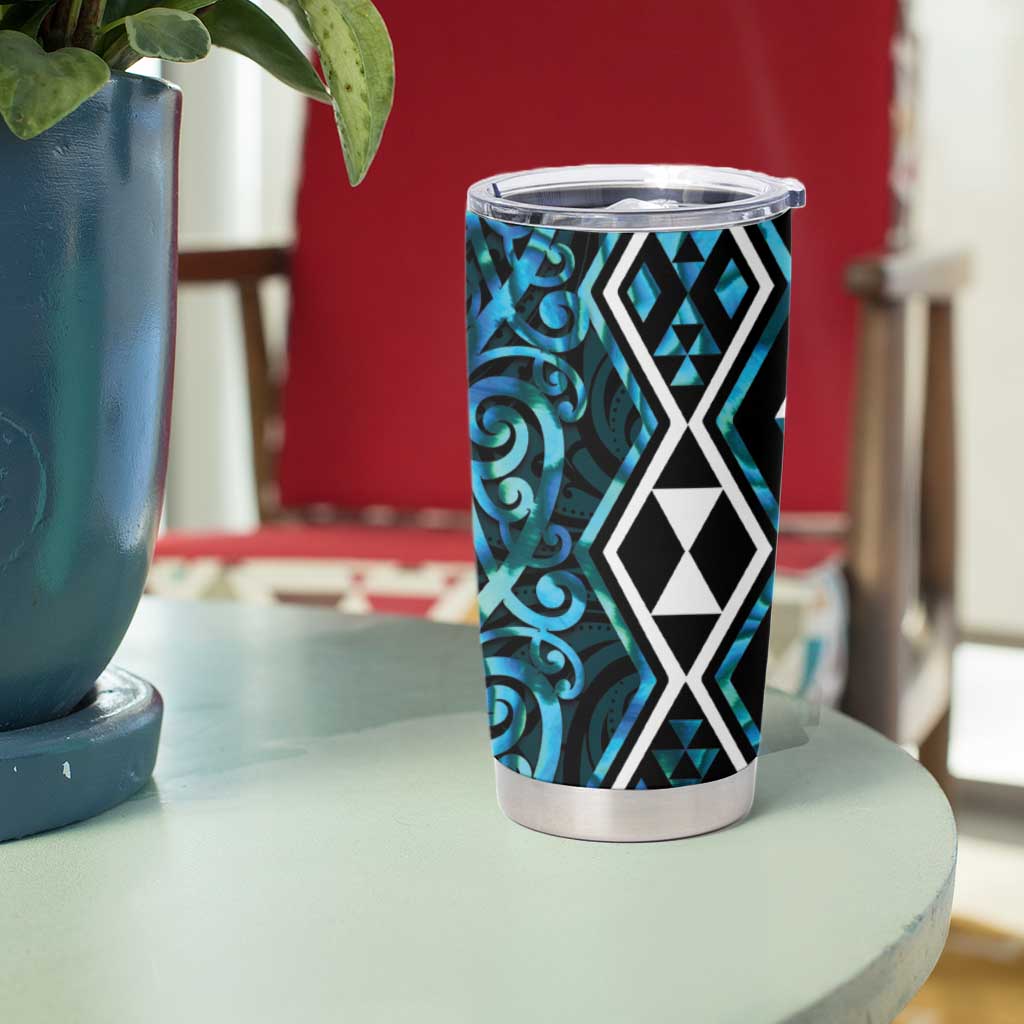 Turquoise Aotearoa Tumbler Cup Taniko Motifs With Paua Shell Kowhaiwhai LT14 - Polynesian Pride