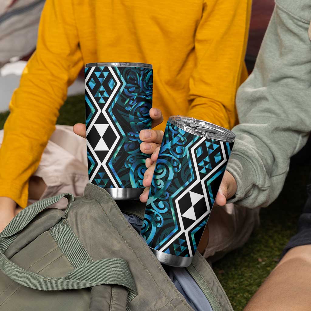Turquoise Aotearoa Tumbler Cup Taniko Motifs With Paua Shell Kowhaiwhai LT14 - Polynesian Pride