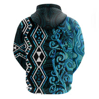 Turquoise Aotearoa Zip Hoodie Taniko Motifs With Paua Shell Kowhaiwhai LT14 - Polynesian Pride