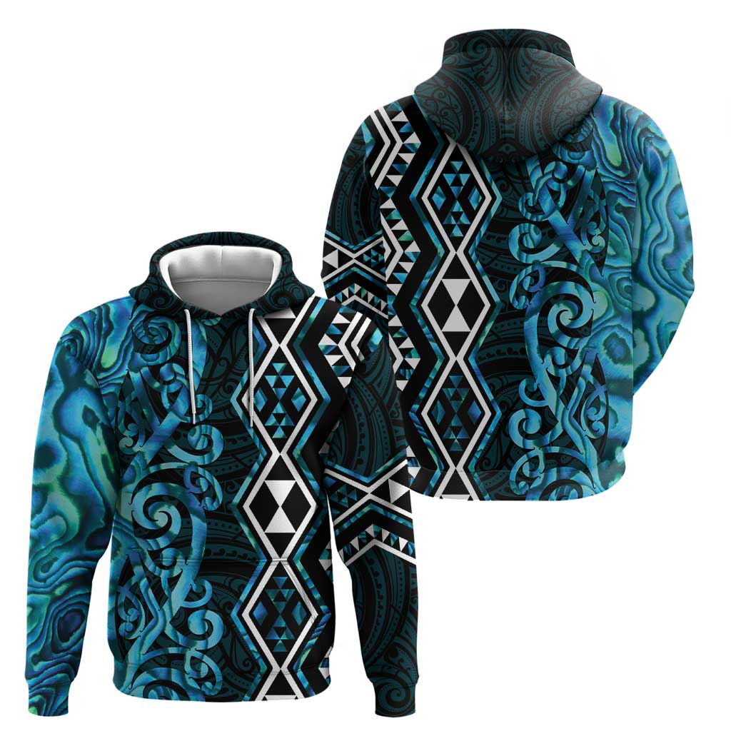 Turquoise Aotearoa Zip Hoodie Taniko Motifs With Paua Shell Kowhaiwhai LT14 - Polynesian Pride