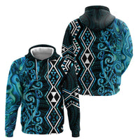 Turquoise Aotearoa Zip Hoodie Taniko Motifs With Paua Shell Kowhaiwhai LT14 - Polynesian Pride