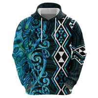 Turquoise Aotearoa Zip Hoodie Taniko Motifs With Paua Shell Kowhaiwhai LT14 - Polynesian Pride