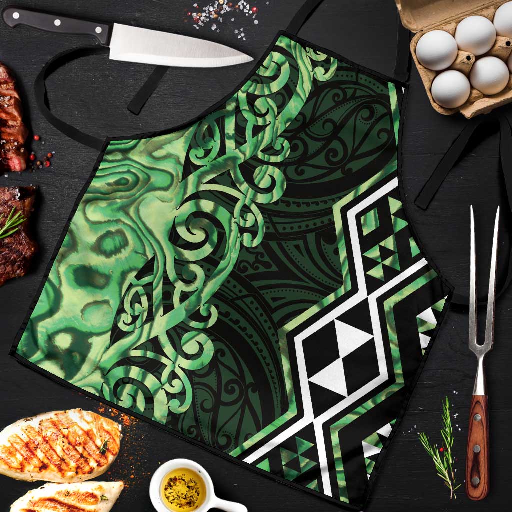 Green Aotearoa Apron Taniko Motifs With Paua Shell Kowhaiwhai - Polynesian Pride