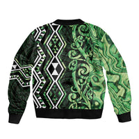 Green Aotearoa Bomber Jacket Taniko Motifs With Paua Shell Kowhaiwhai LT14 - Polynesian Pride