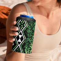 Green Aotearoa 4 in 1 Can Cooler Tumbler Taniko Motifs With Paua Shell Kowhaiwhai LT14 - Polynesian Pride
