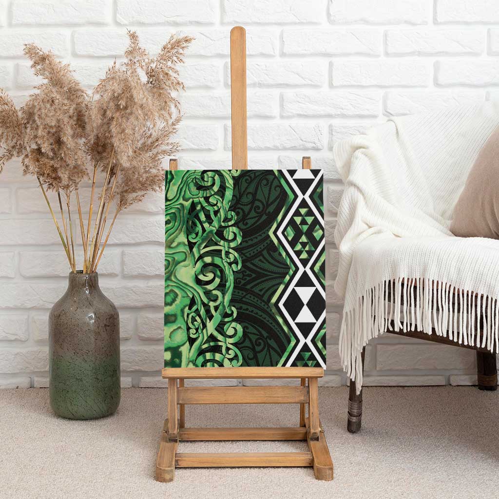 Green Aotearoa Canvas Wall Art Taniko Motifs With Paua Shell Kowhaiwhai LT14 - Polynesian Pride