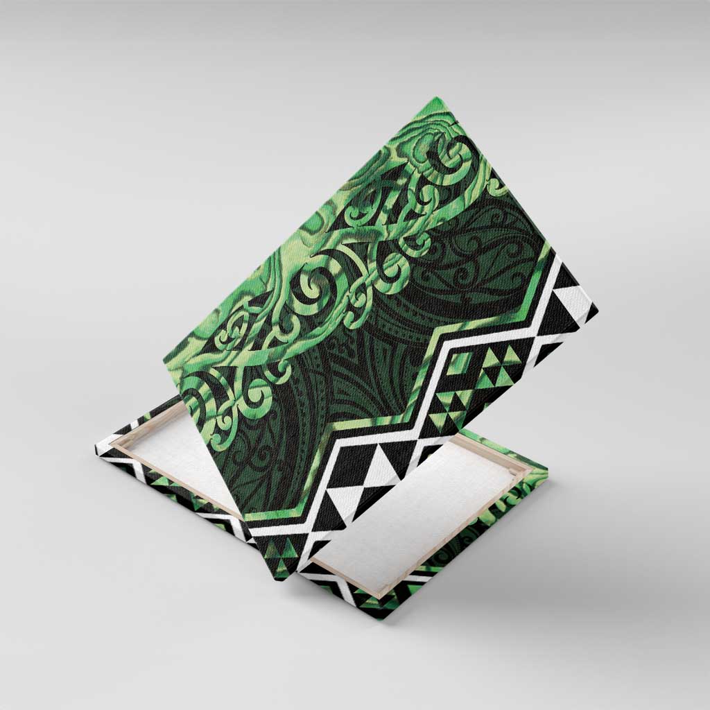 Green Aotearoa Canvas Wall Art Taniko Motifs With Paua Shell Kowhaiwhai LT14 With Frame Green - Polynesian Pride