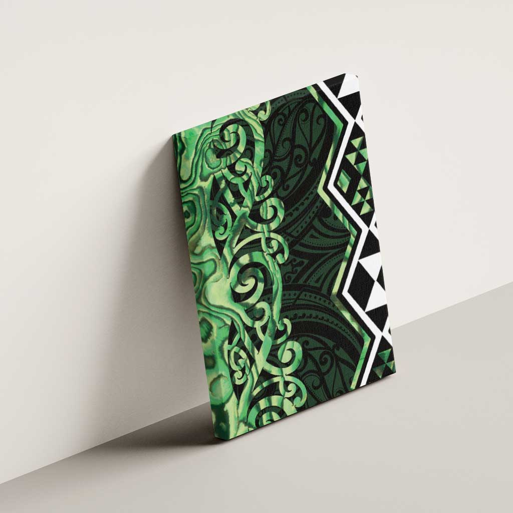 Green Aotearoa Canvas Wall Art Taniko Motifs With Paua Shell Kowhaiwhai LT14 - Polynesian Pride