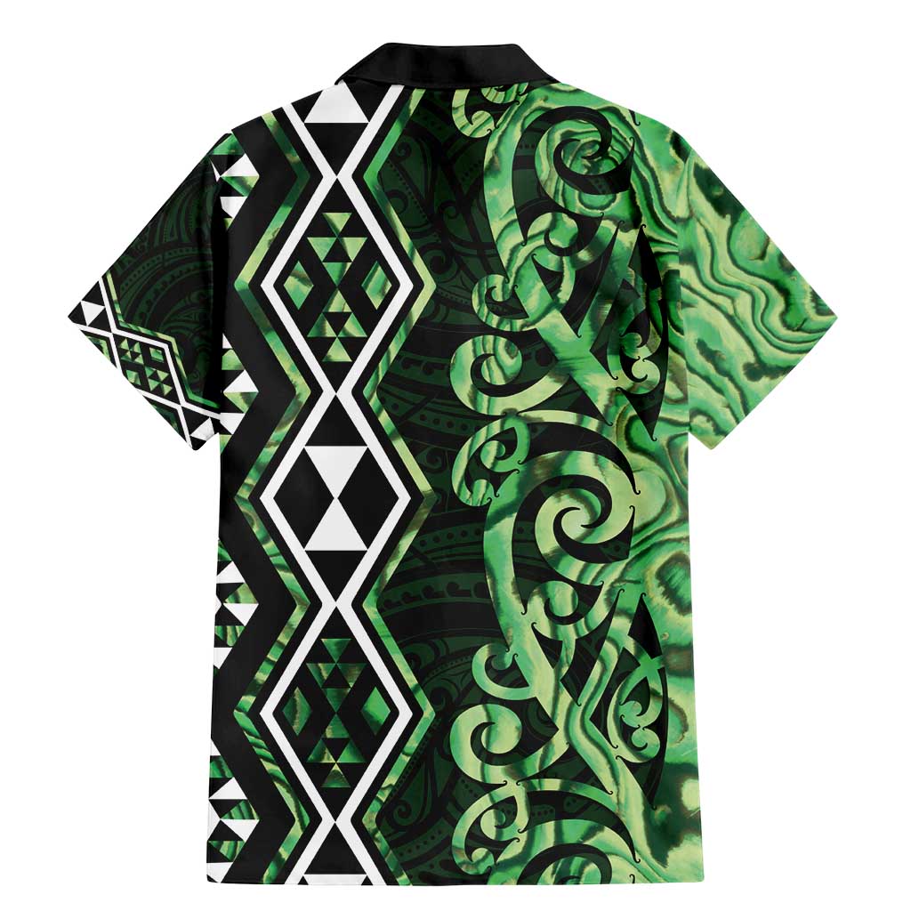 Green Aotearoa Family Matching Mermaid Dress and Hawaiian Shirt Taniko Motifs With Paua Shell Kowhaiwhai LT14 - Polynesian Pride
