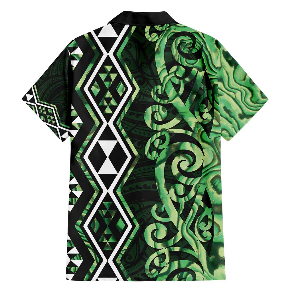 Green Aotearoa Family Matching Puletasi and Hawaiian Shirt Taniko Motifs With Paua Shell Kowhaiwhai LT14 - Polynesian Pride