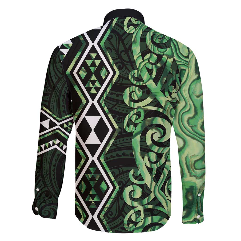 Green Aotearoa Family Matching Short Sleeve Bodycon Dress and Hawaiian Shirt Taniko Motifs With Paua Shell Kowhaiwhai LT14 - Polynesian Pride