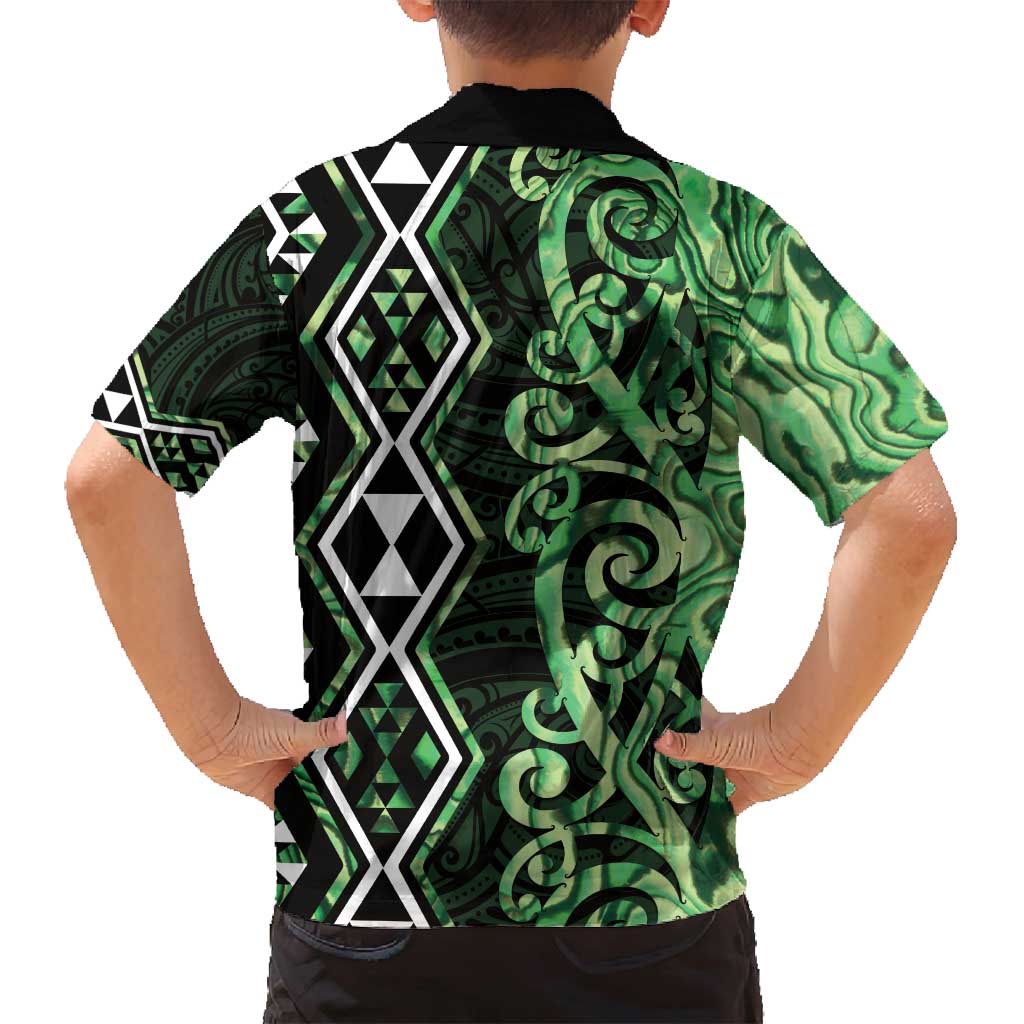 Green Aotearoa Family Matching Summer Maxi Dress and Hawaiian Shirt Taniko Motifs With Paua Shell Kowhaiwhai LT14 - Polynesian Pride