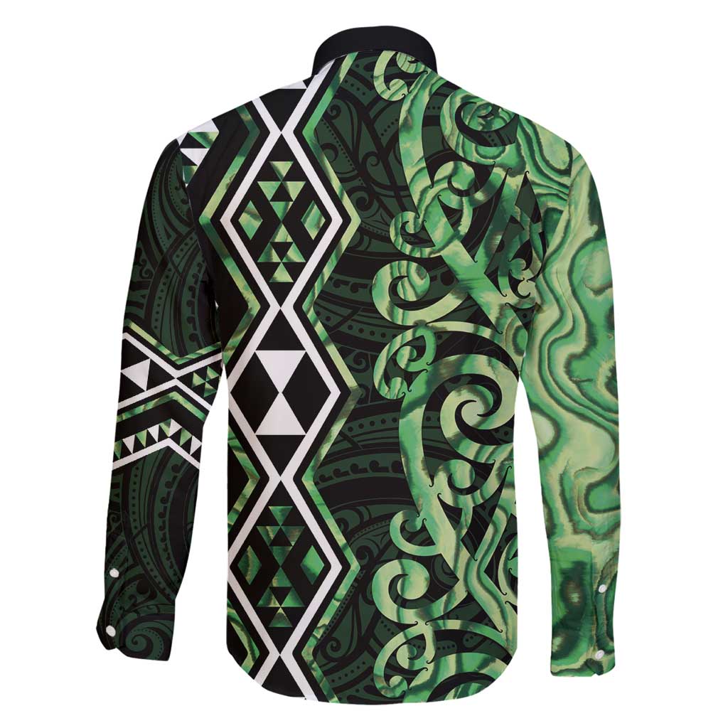 Green Aotearoa Family Matching Summer Maxi Dress and Hawaiian Shirt Taniko Motifs With Paua Shell Kowhaiwhai LT14 - Polynesian Pride