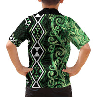 Green Aotearoa Family Matching Tank Maxi Dress and Hawaiian Shirt Taniko Motifs With Paua Shell Kowhaiwhai LT14 - Polynesian Pride