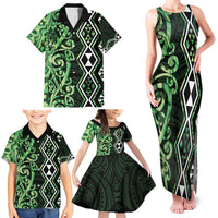 Green Aotearoa Family Matching Tank Maxi Dress and Hawaiian Shirt Taniko Motifs With Paua Shell Kowhaiwhai LT14 - Polynesian Pride