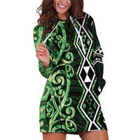 Green Aotearoa Hoodie Dress Taniko Motifs With Paua Shell Kowhaiwhai LT14 Green - Polynesian Pride