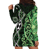 Green Aotearoa Hoodie Dress Taniko Motifs With Paua Shell Kowhaiwhai LT14 - Polynesian Pride