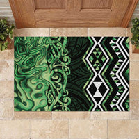 Green Aotearoa Rubber Doormat Taniko Motifs With Paua Shell Kowhaiwhai