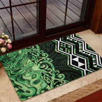 Green Aotearoa Rubber Doormat Taniko Motifs With Paua Shell Kowhaiwhai