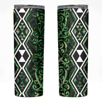 Green Aotearoa Skinny Tumbler Taniko Motifs With Paua Shell Kowhaiwhai LT14 Green - Polynesian Pride