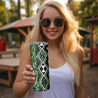 Green Aotearoa Skinny Tumbler Taniko Motifs With Paua Shell Kowhaiwhai LT14 - Polynesian Pride