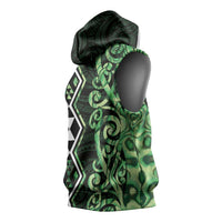 Green Aotearoa Sleeveless Hoodie Taniko Motifs With Paua Shell Kowhaiwhai LT14 - Polynesian Pride