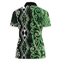Green Aotearoa Women Polo Shirt Taniko Motifs With Paua Shell Kowhaiwhai