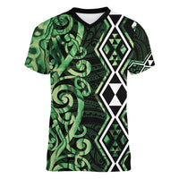Green Aotearoa Women V-Neck T-Shirt Taniko Motifs With Paua Shell Kowhaiwhai LT14 Female Green - Polynesian Pride