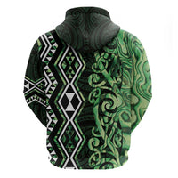 Green Aotearoa Zip Hoodie Taniko Motifs With Paua Shell Kowhaiwhai LT14 - Polynesian Pride
