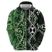 Green Aotearoa Zip Hoodie Taniko Motifs With Paua Shell Kowhaiwhai LT14 - Polynesian Pride