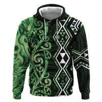 Green Aotearoa Zip Hoodie Taniko Motifs With Paua Shell Kowhaiwhai LT14 Pullover Hoodie Green - Polynesian Pride