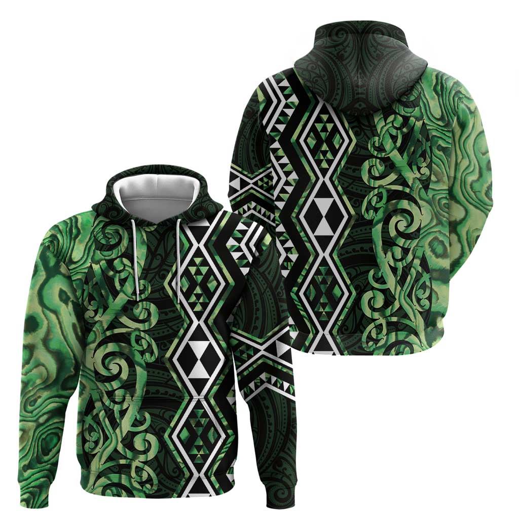 Green Aotearoa Zip Hoodie Taniko Motifs With Paua Shell Kowhaiwhai LT14 - Polynesian Pride