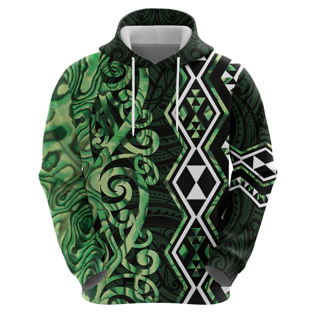 Green Aotearoa Zip Hoodie Taniko Motifs With Paua Shell Kowhaiwhai LT14 - Polynesian Pride
