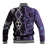 Purple Aotearoa Baseball Jacket Taniko Motifs With Paua Shell Kowhaiwhai