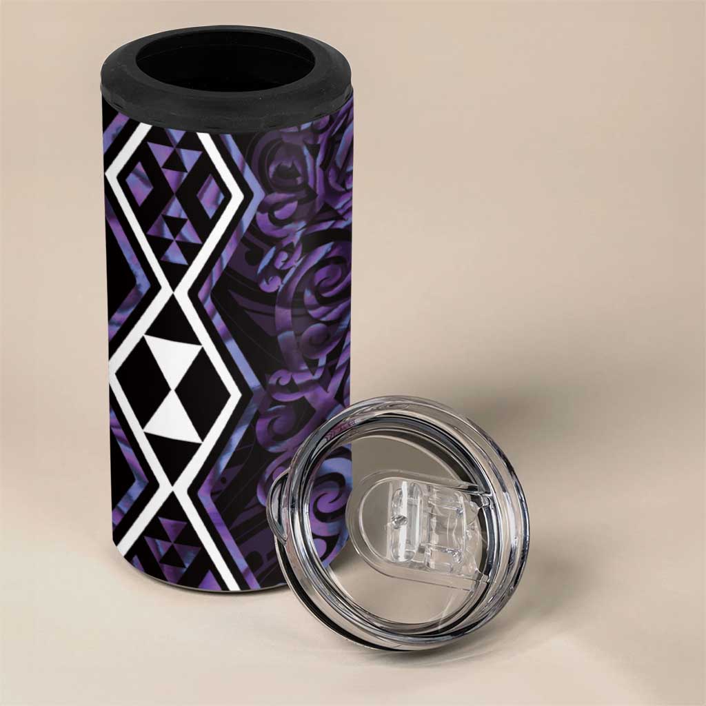 Purple Aotearoa 4 in 1 Can Cooler Tumbler Taniko Motifs With Paua Shell Kowhaiwhai LT14 - Polynesian Pride