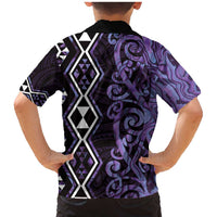 Purple Aotearoa Family Matching Mermaid Dress and Hawaiian Shirt Taniko Motifs With Paua Shell Kowhaiwhai LT14 - Polynesian Pride